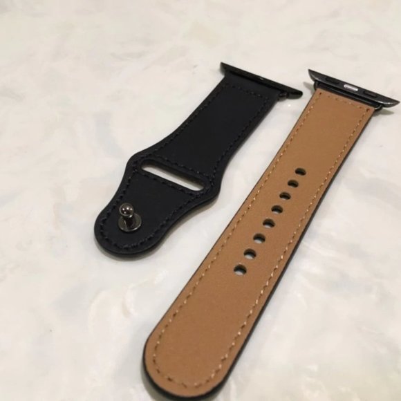 NEW[BAND] Black Genuine Leather For Apple Watch - Picture 4 of 6